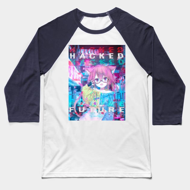 Anime Neon Glitch Art Hacked Future Baseball T-Shirt by FenrisForrest